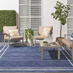 Kirklands Home Outdoor Rugs|Navy Bordered Indoor/Outdoor Area Rug, 8x10 Blue