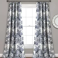 Kirklands Home Curtains & Drapes|Navy Botanical Garden Curtain Panel Set, 95 in. Blue