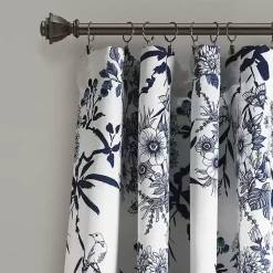 Kirklands Home Curtains & Drapes|Navy Botanical Garden Curtain Panel Set, 95 in. Blue