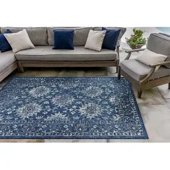 Kirklands Home Outdoor Rugs|Navy Botanical Hannah Indoor/Outdoor Rug, 4x7 Blue