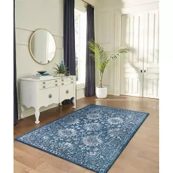 Kirklands Home Outdoor Rugs|Navy Botanical Hannah Indoor/Outdoor Rug, 6x9 Blue