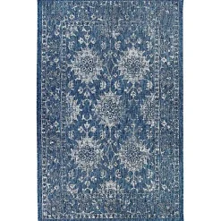 Kirklands Home Outdoor Rugs|Navy Botanical Hannah Indoor/Outdoor Rug, 7x9 Blue
