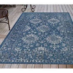 Kirklands Home Outdoor Rugs|Navy Botanical Hannah Indoor/Outdoor Rug, 7x9 Blue