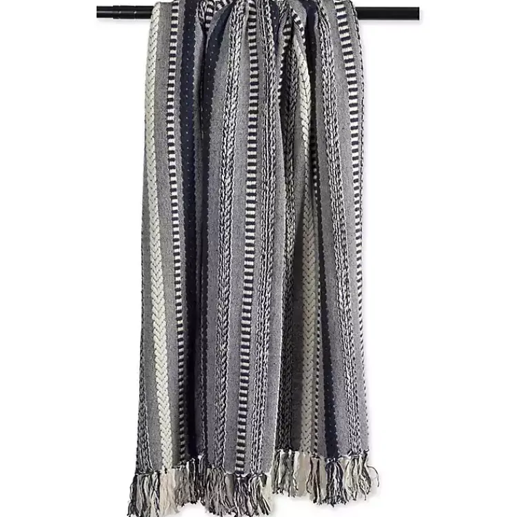 New Navy Braided Stripe Throw Blankets & Throws