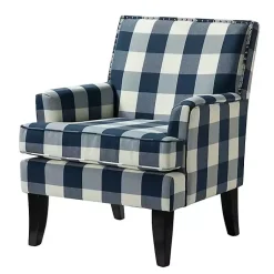 Kirklands Home Accent Chairs|Navy Buffalo Check Upholstered Armchair Blue