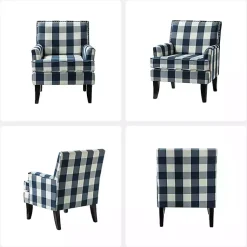 Kirklands Home Accent Chairs|Navy Buffalo Check Upholstered Armchair Blue