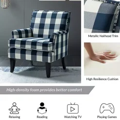 Kirklands Home Accent Chairs|Navy Buffalo Check Upholstered Armchair Blue