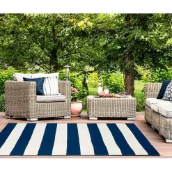 Kirklands Home Outdoor Rugs|Navy Cabana Stripe Indoor/Outdoor Area Rug, 5x7