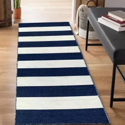 Kirklands Home Outdoor Rugs|Navy Cabana Stripe Indoor/Outdoor Runner, 2x8
