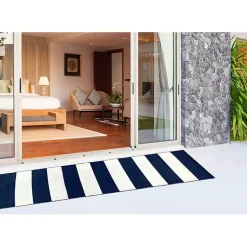 Kirklands Home Outdoor Rugs|Navy Cabana Stripe Indoor/Outdoor Runner, 2x8