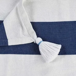 Outlet Navy Cabana Stripe Tassel Throw Blankets & Throws