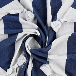 Outlet Navy Cabana Stripe Tassel Throw Blankets & Throws