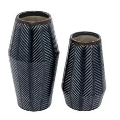 Best Navy Carved Chevron Ceramic Vases, Set of 2 Vases