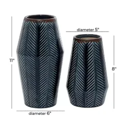 Best Navy Carved Chevron Ceramic Vases, Set of 2 Vases