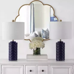 Kirklands Home Table Lamps|Navy Ceramic Motif Table Lamps, Set of 2 Blue