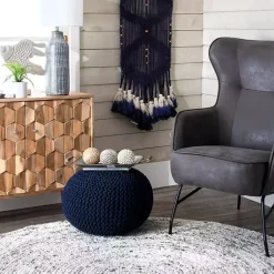 Outlet Navy Chain Knitted Round Pouf Poufs & Floor Cushions