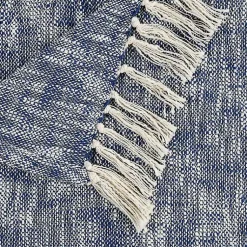 Online Navy Chambray Fringe Throw Blankets & Throws