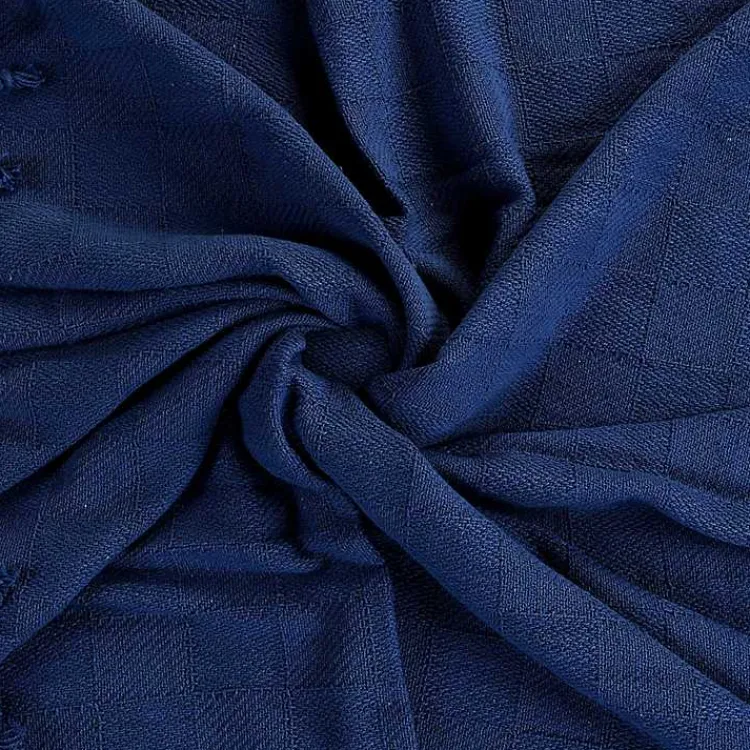 New Navy Checkered Weave Fringe Throw Blankets & Throws