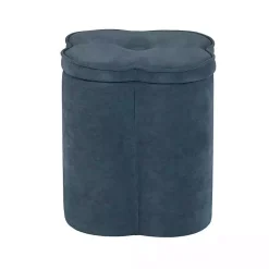 Kirklands Home Benches & Ottomans|Navy Chenille Flower Storage Ottoman Blue