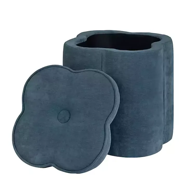Kirklands Home Benches & Ottomans|Navy Chenille Flower Storage Ottoman Blue