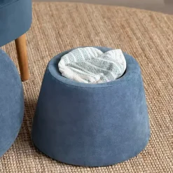 Kirklands Home Benches & Ottomans|Navy Chenille Mushroom Storage Ottoman Blue