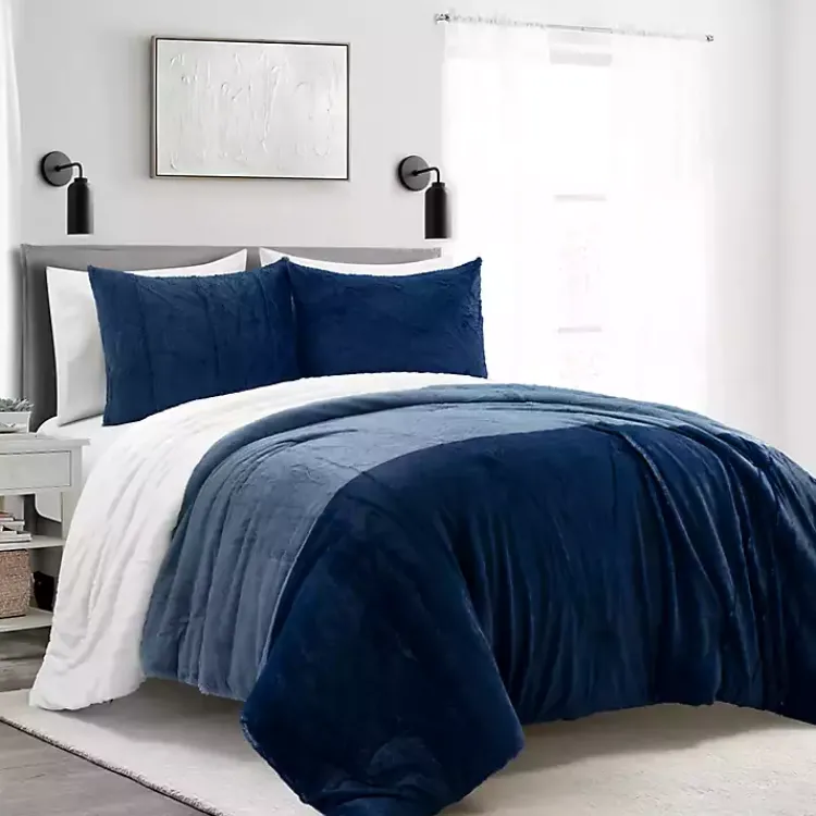Kirklands Home Comforters|Navy Color Block 3-pc. Full/Queen Comforter Set Blue