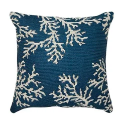Kirklands Home Outdoor Cushions & Pillows|Navy Coral Woven Outdoor Throw Pillow
