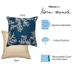 Kirklands Home Outdoor Cushions & Pillows|Navy Coral Woven Outdoor Throw Pillow
