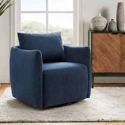 Kirklands Home Accent Chairs|Navy Corduroy Swivel Accent Chair Blue