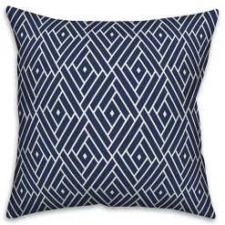 Kirklands Home Outdoor Cushions & Pillows|Navy Diamond Geo Outdoor Pillow Blue