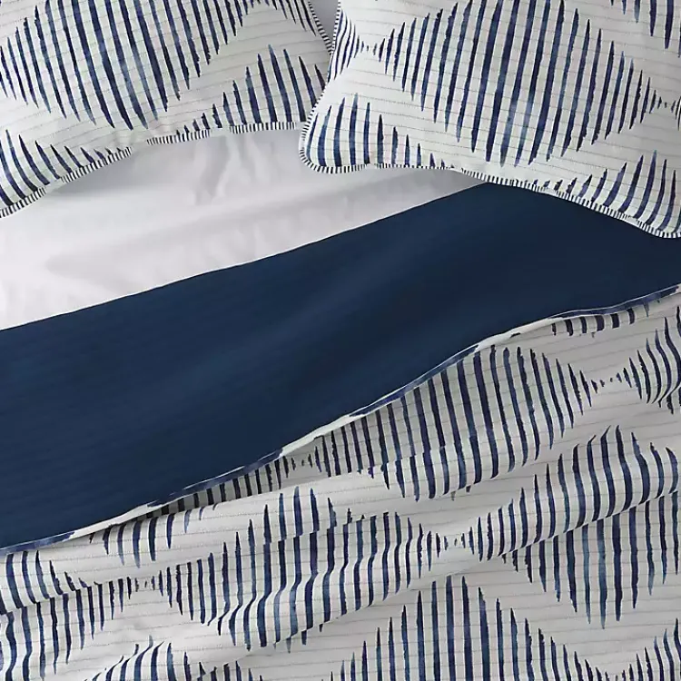 Kirklands Home Quilts|Navy Diamond Line Reversible 3-pc. Queen Quilt Set
