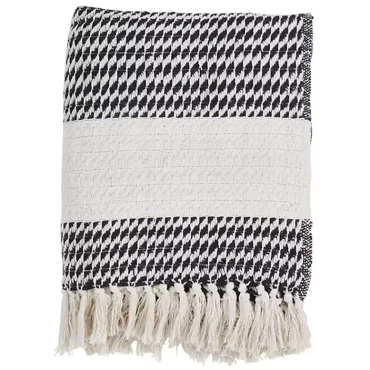 Discount Navy Diamond Weave Throw with Tassels Blankets & Throws
