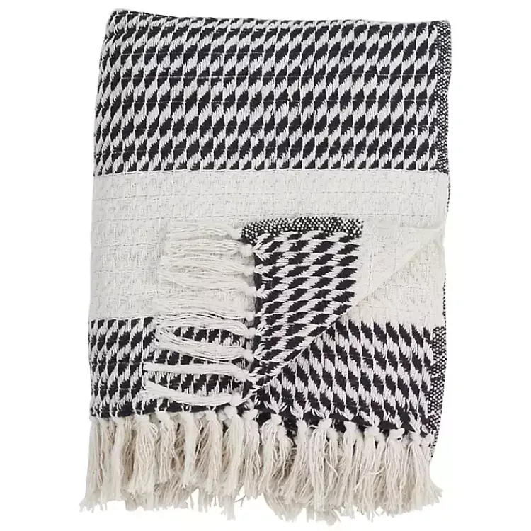 Discount Navy Diamond Weave Throw with Tassels Blankets & Throws