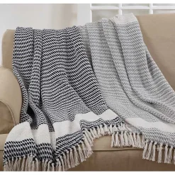 Discount Navy Diamond Weave Throw with Tassels Blankets & Throws