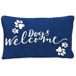 Kirklands Home Outdoor Cushions & Pillows|Navy Dogs Welcome Outdoor Lumbar Pillow