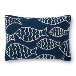 Kirklands Home Outdoor Cushions & Pillows|Navy Embroidered Fish Outdoor Lumbar Pillow