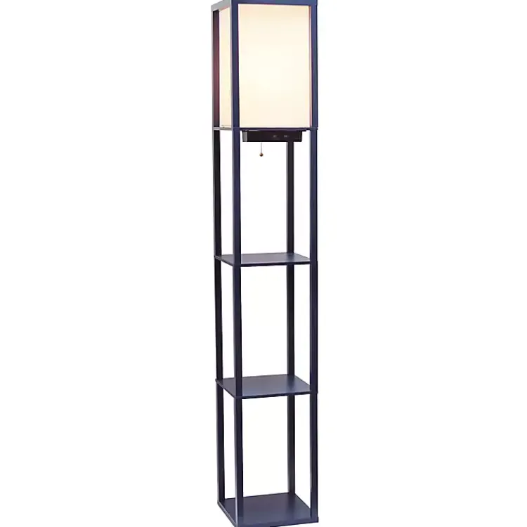 Kirklands Home Floor Lamps|Navy Etagere Shelf Charging Floor Lamp Blue