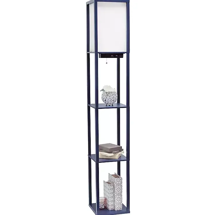 Kirklands Home Floor Lamps|Navy Etagere Shelf Charging Floor Lamp Blue