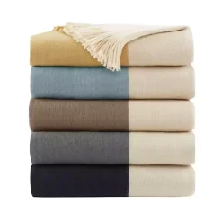 Navy Faux Cashmere Color Block Throw Blanket Blankets & Throws