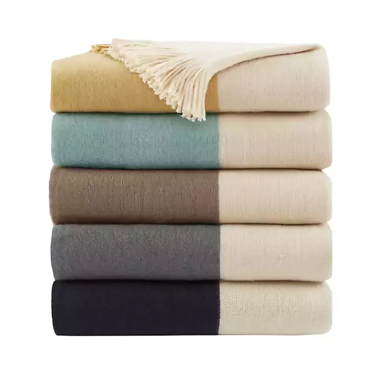 Navy Faux Cashmere Color Block Throw Blanket Blankets & Throws