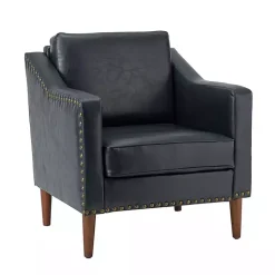 Kirklands Home Accent Chairs|Navy Faux Leather Bonita Accent Chair Blue