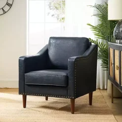 Kirklands Home Accent Chairs|Navy Faux Leather Bonita Accent Chair Blue