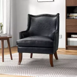 Kirklands Home Accent Chairs|Navy Faux Leather Wingback Accent Chair Blue