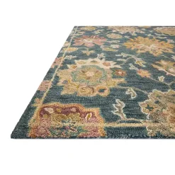 Kirklands Home Area Rugs|Navy Flora Motif Wool Area Rug, 5x8