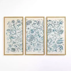 Kirklands Home Canvas Art|Navy Floral Framed Canvas Art Prints, Set of 3