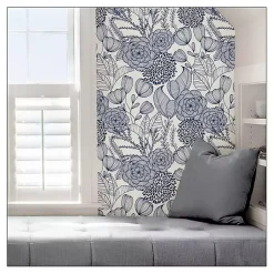 Kirklands Home Wall Murals & Wallpaper|Navy Floral Garden Peel & Stick Wallpaper Blue