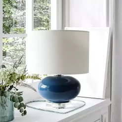 Kirklands Home Table Lamps|Navy Glass Short Oval Table Lamp Blue