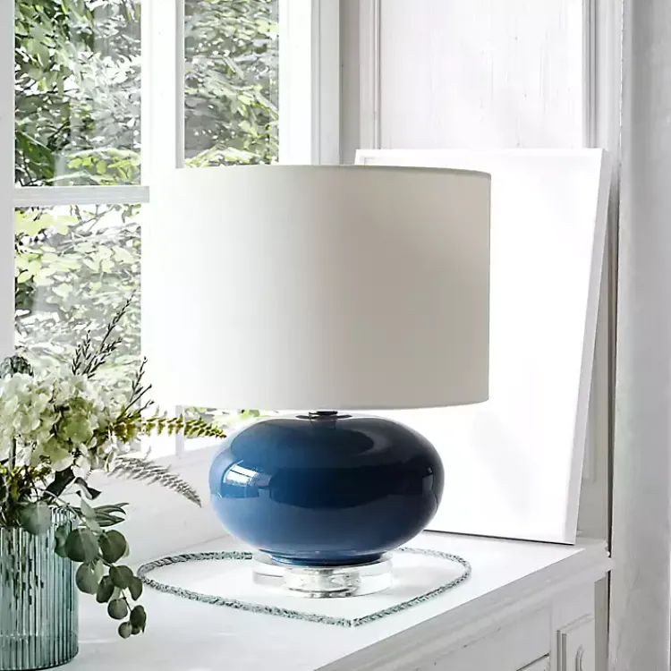 Kirklands Home Table Lamps|Navy Glass Short Oval Table Lamp Blue