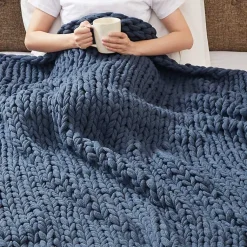 Outlet Navy Hand Made Chunky Double Knit Throw Blanket Blankets & Throws