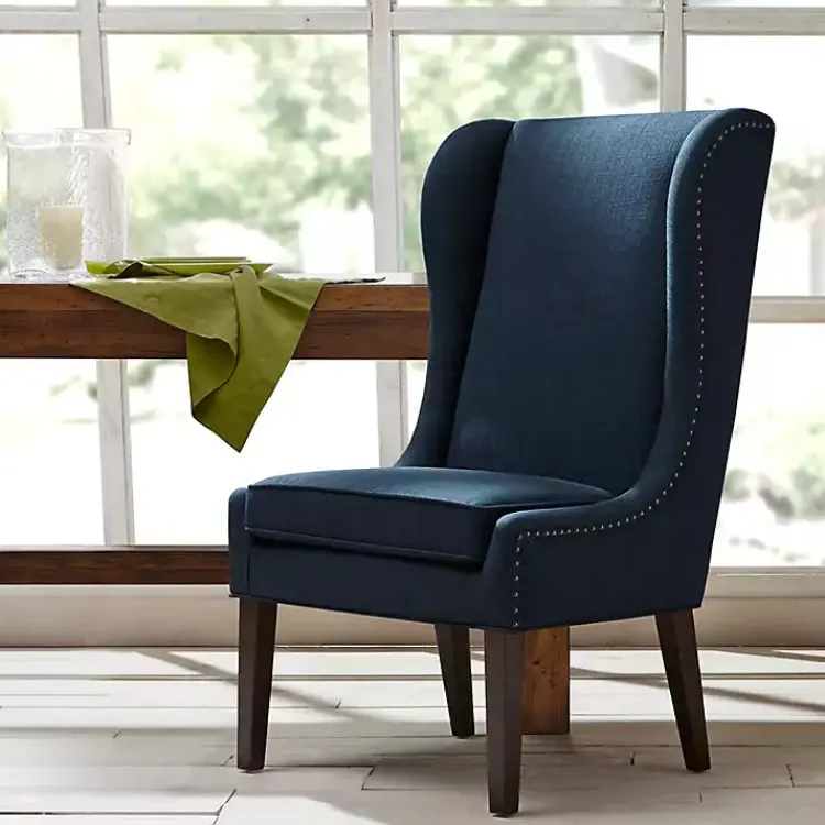 Kirklands Home Dining Chairs|Navy High Wingback Nailhead Trim Dining Chair Blue
